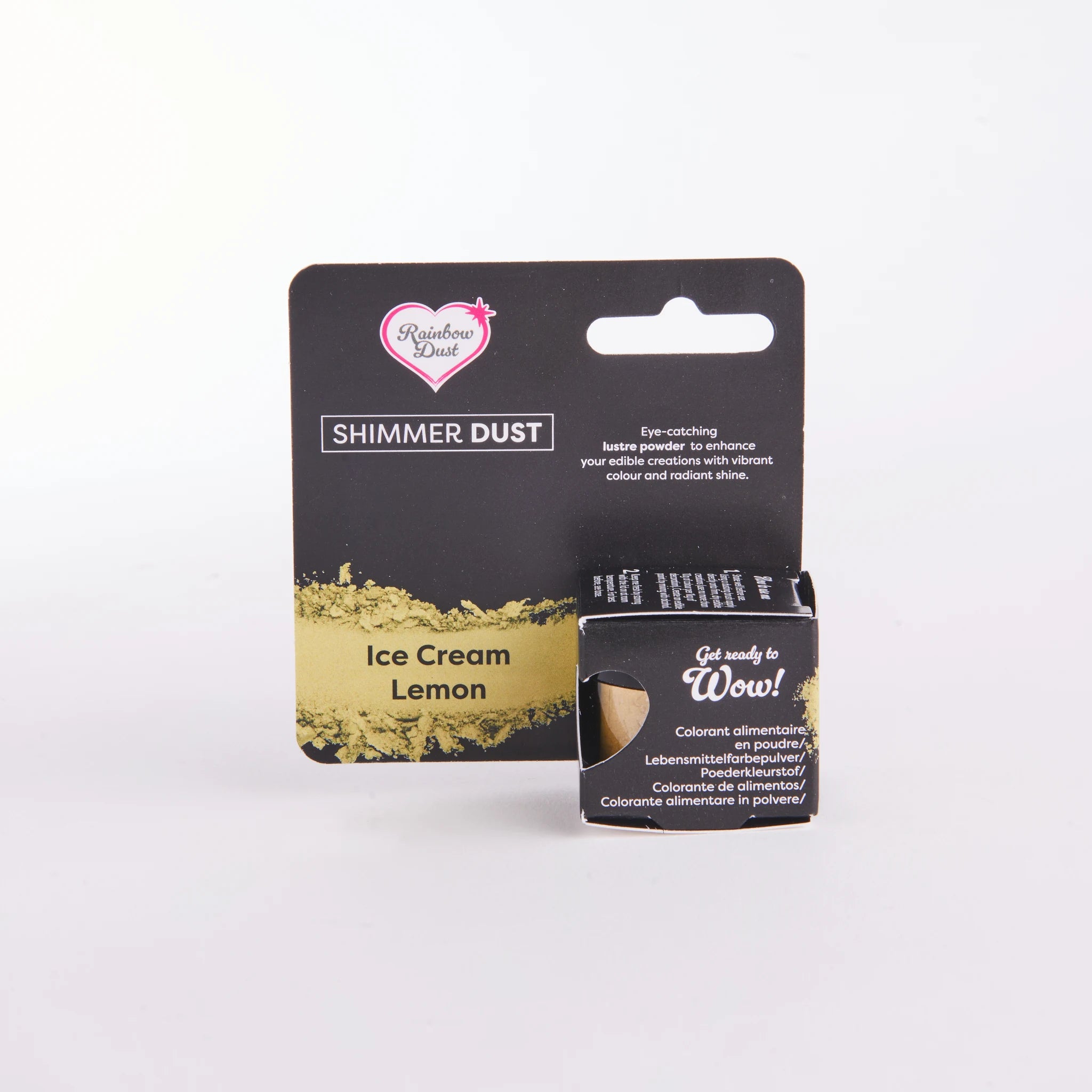 Rainbow Dust Shimmer Dust Ice Cream Lemon – lys sitrongul lustrepulver 3 g, glasset sett forfra