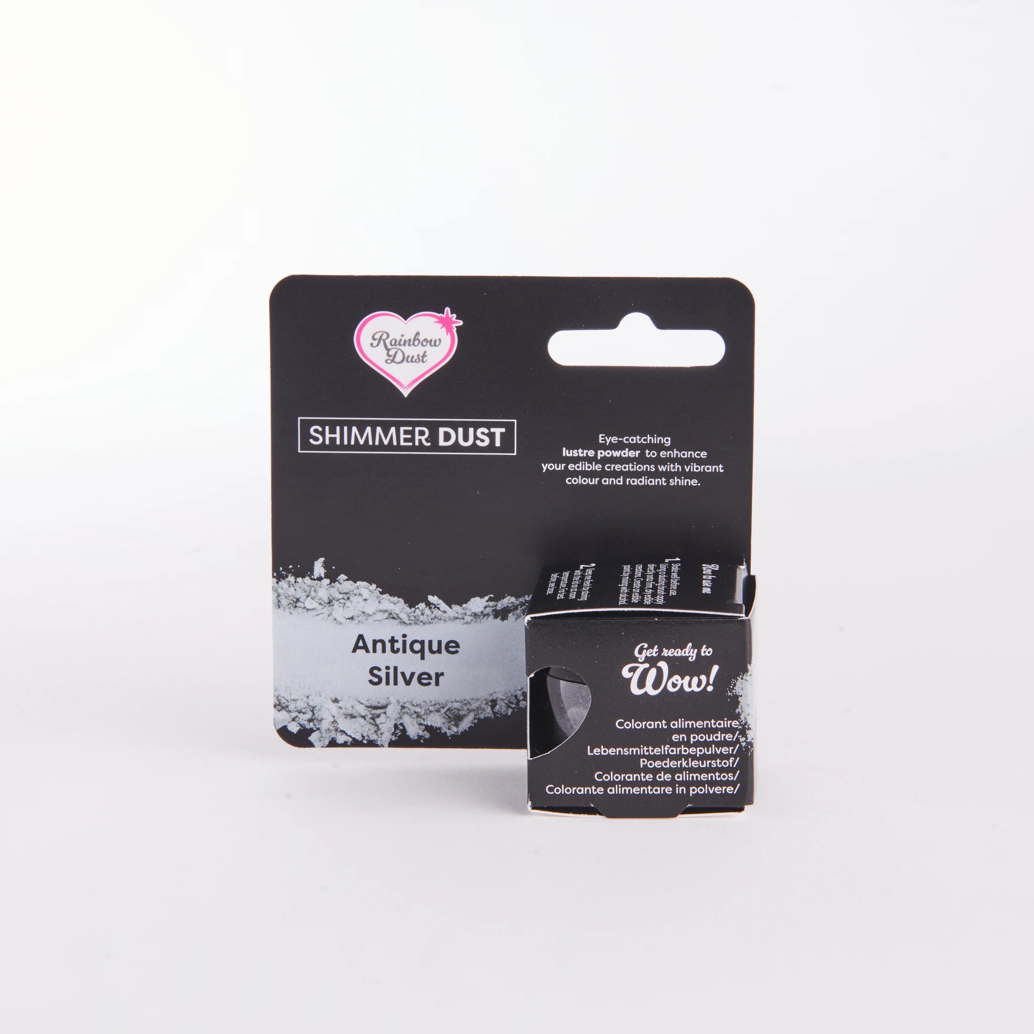 Rainbow Dust Shimmer Dust lustrepulver antikk sølv 3 g – forsiden av produktpakning