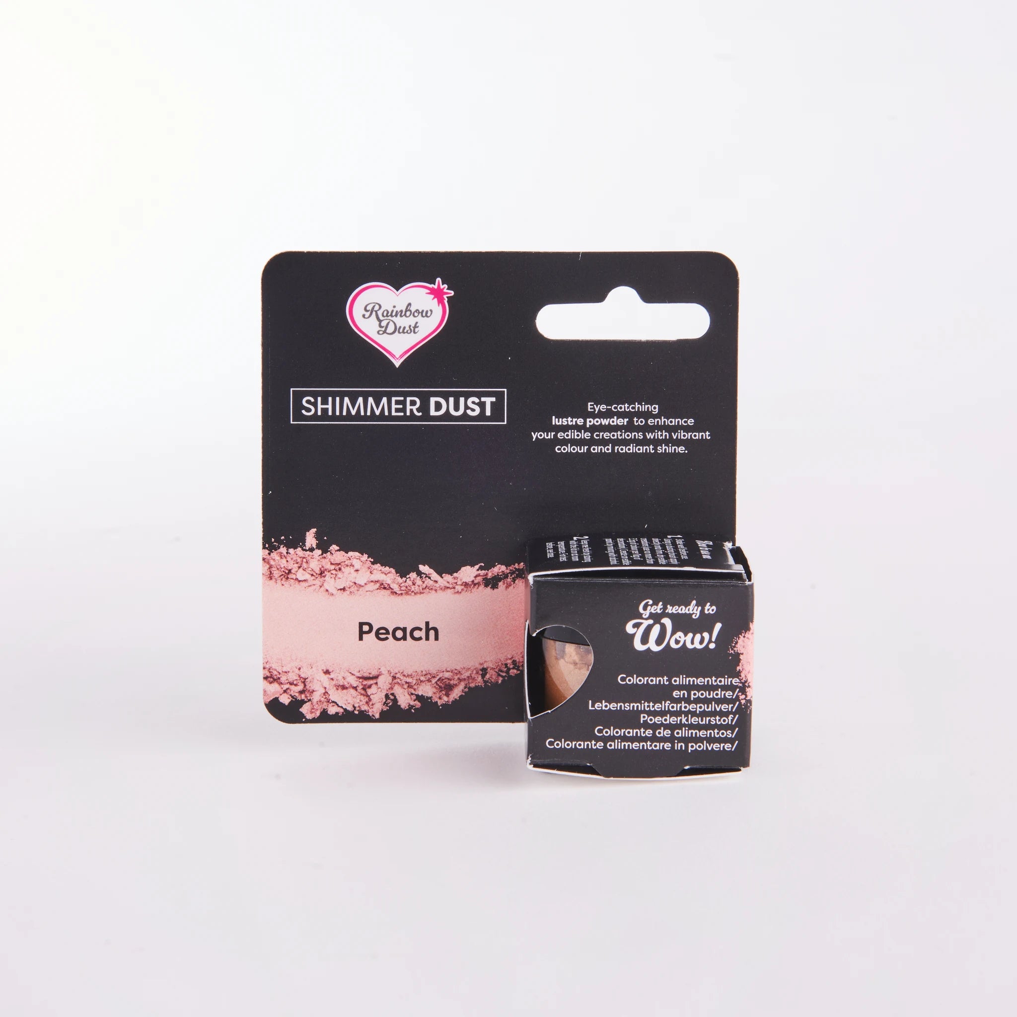 Rainbow Dust Shimmer Dust lustrepulver i ferskenrosa, 3 g – forside av pakning