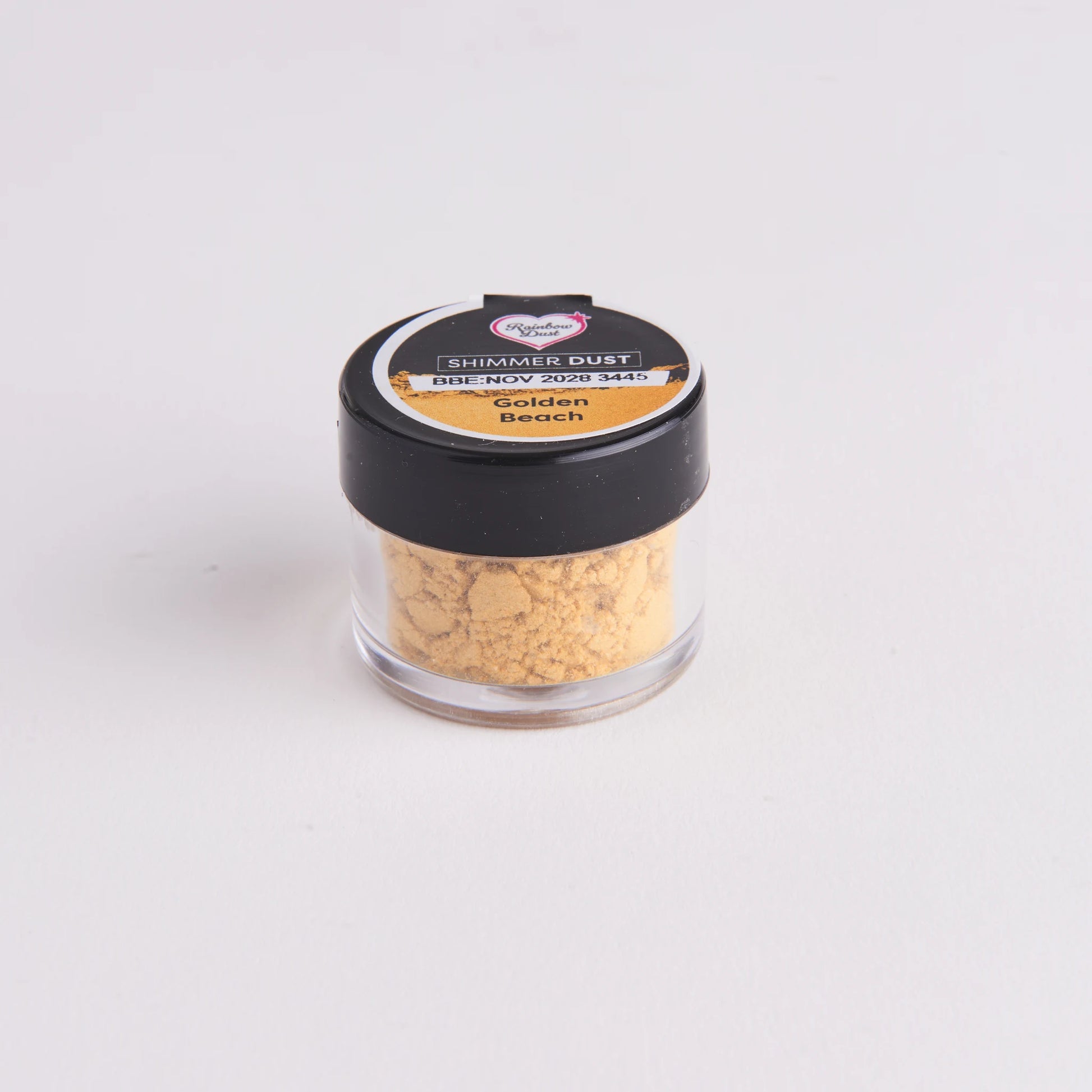 Rainbow Dust Shimmer Dust lustrepulver Golden Beach 3 g – klar krukke med sandgyllen metallic-farge