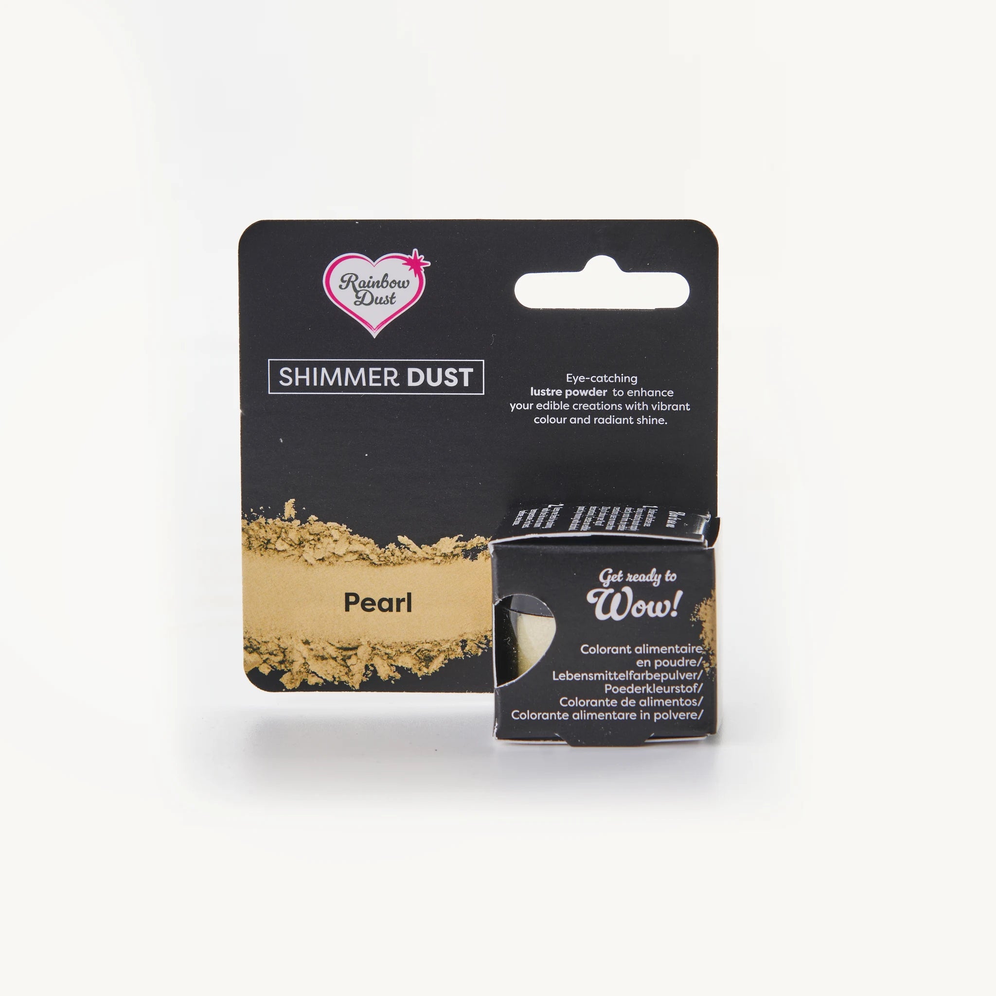 Rainbow Dust Shimmer Dust lustrepulver Pearl 3 g – forsiden av pakken med hengehull