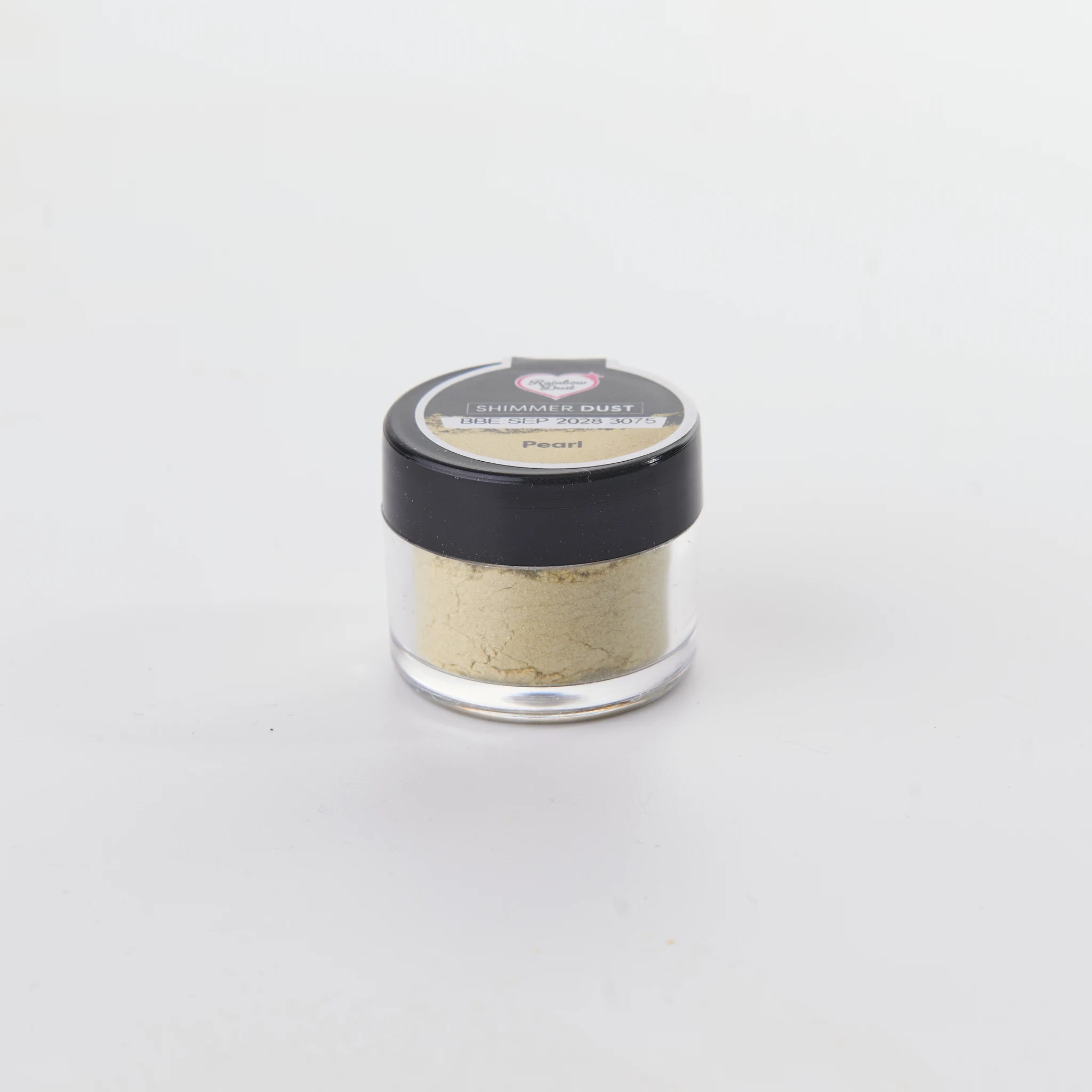 Rainbow Dust Shimmer Dust Pearl – gjennomsiktig krukke med svart lokk og perlegull skimmer