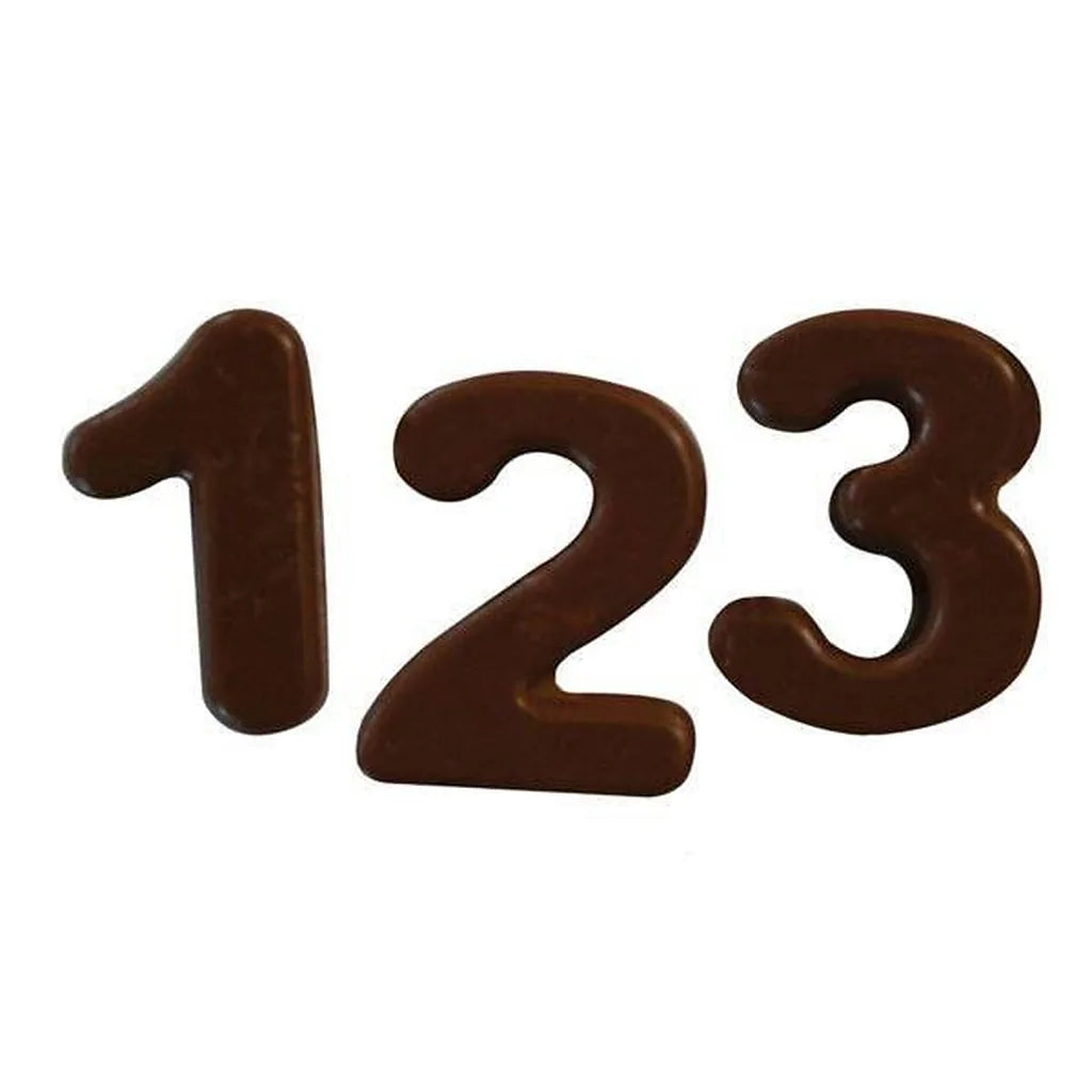 Sjokoladetallene 1, 2 og 3 laget med Silikomart Choco 123
