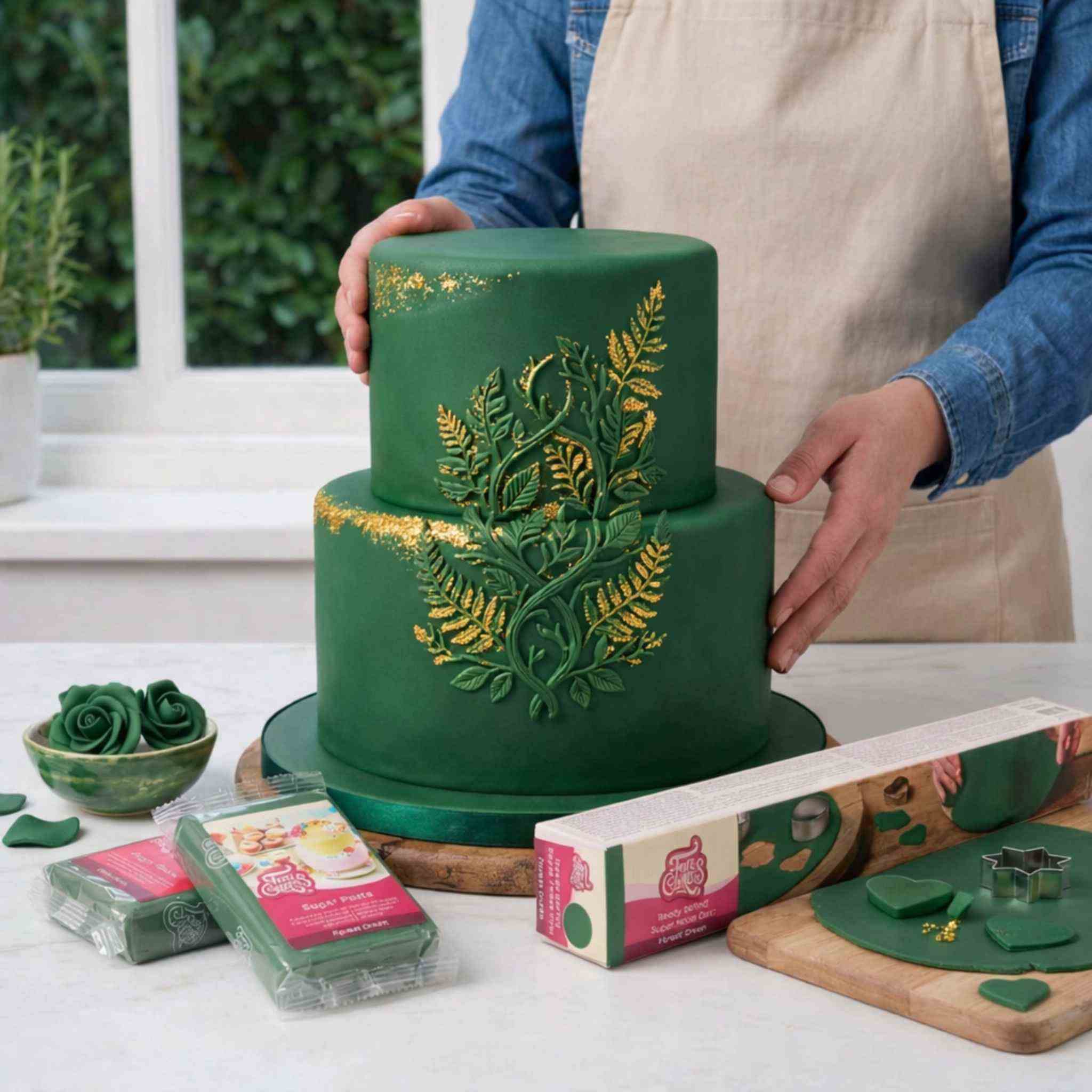 Fondantlokk av mørk grønn fondant fra FunCakes, 430g