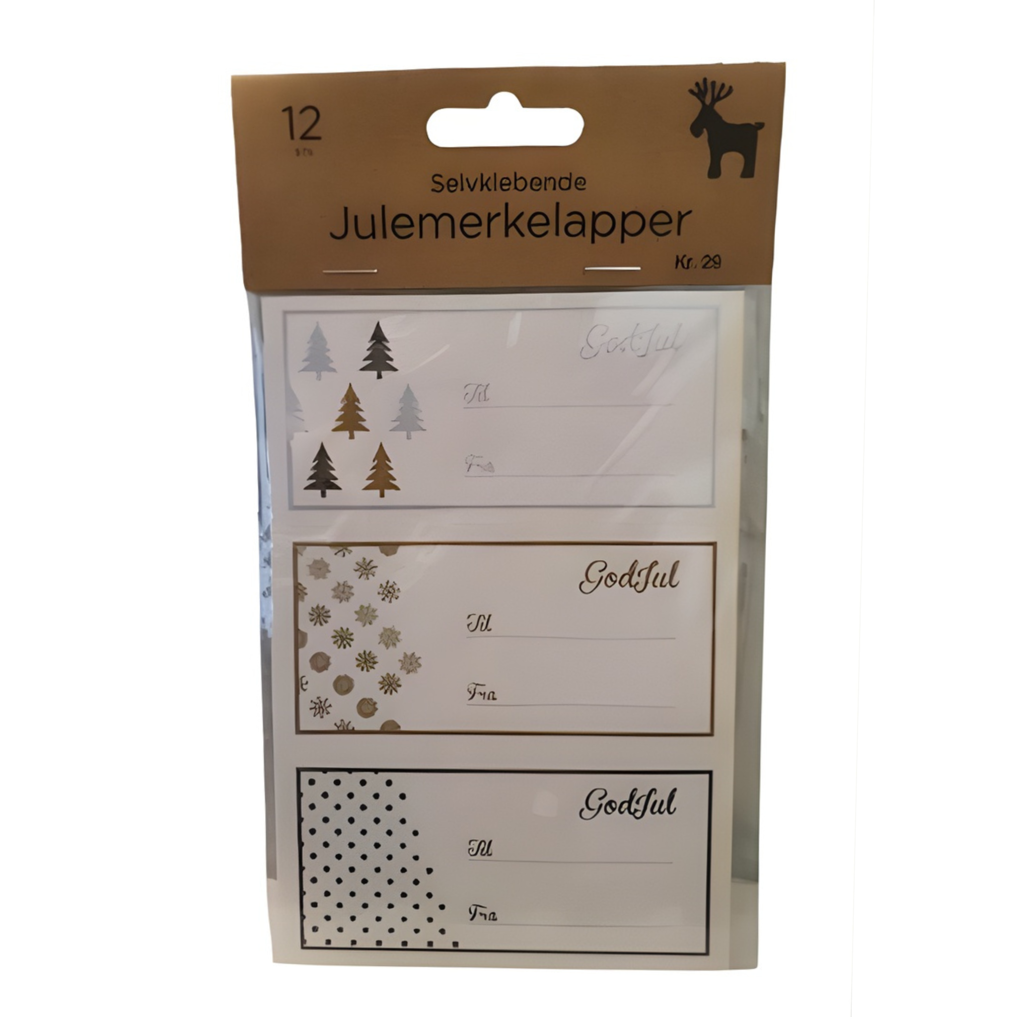 Julemerkelapper -Sølv, svart og gull pk/12