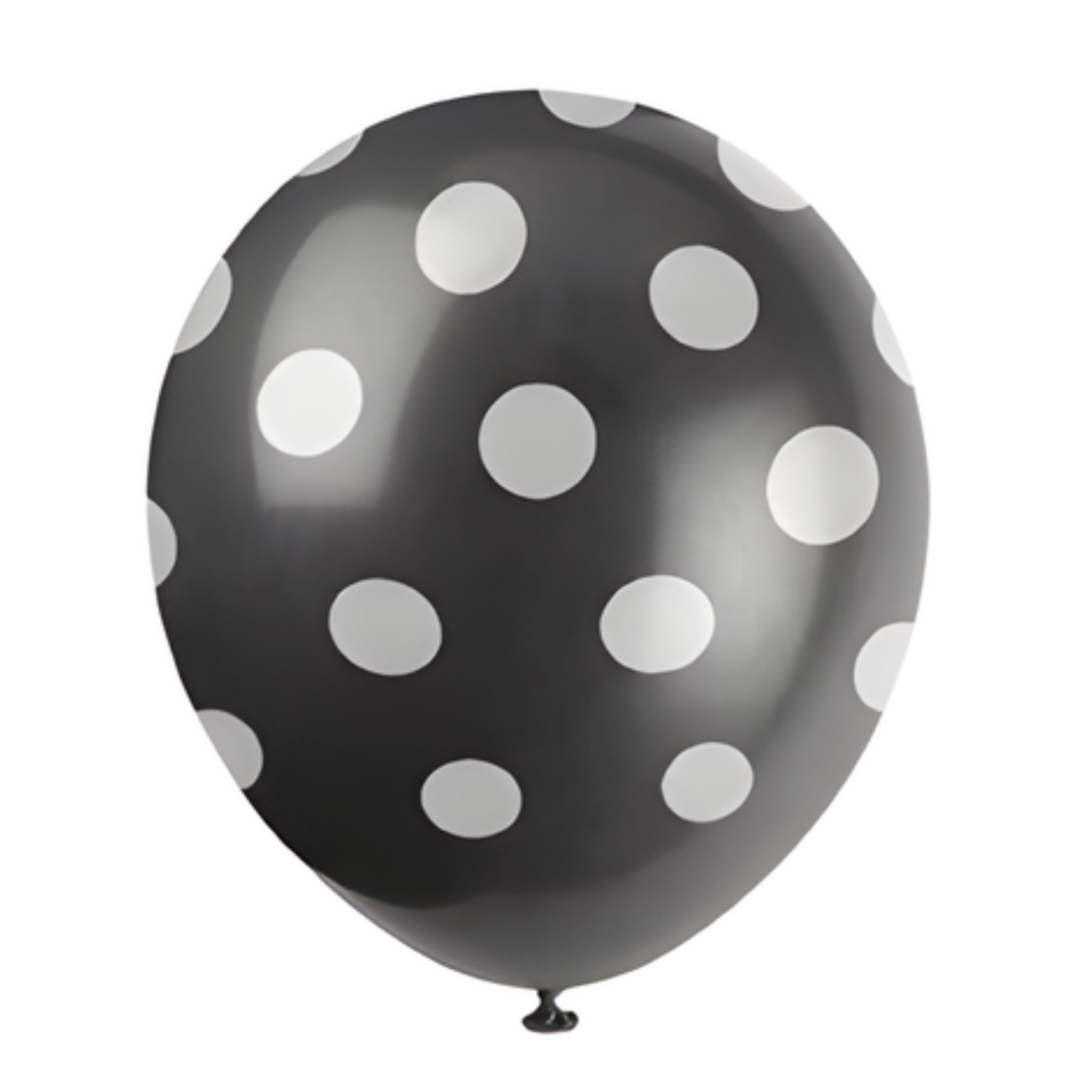 Svarte ballonger med hvite prikker, 6 stk