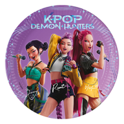 K-Pop Demon Hunters papptallerkener 20 cm med lilla og flerfarget design, 8 stykker