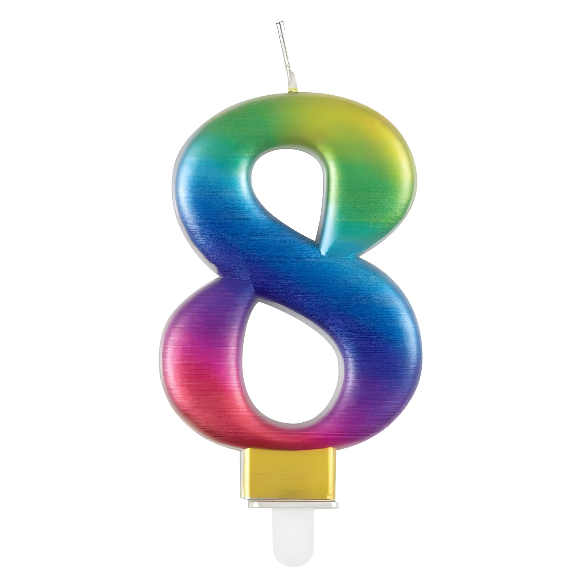 Kakelys, Regnbue -8- Fullfør bursdagskake med et dekorativt regnbue tallys eller nummerlys med tallet 8, perfekt til bursdag!  Står på en kort plastpinne.  Størrelse: ca 10 cm.