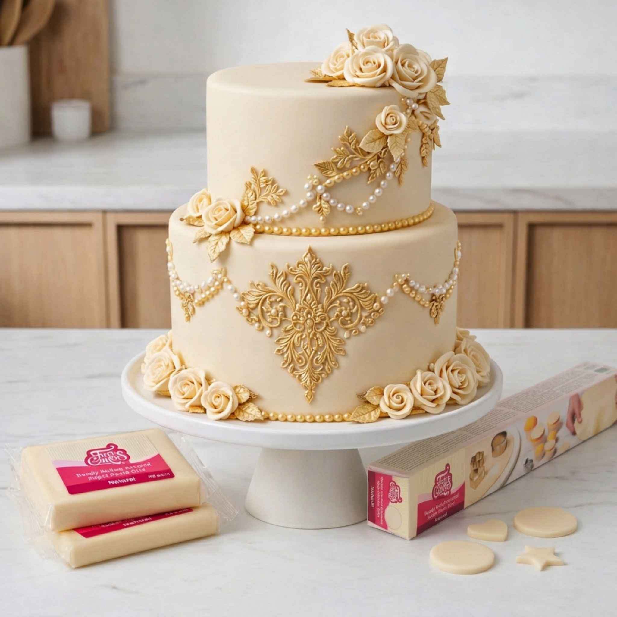 Marsipanlokk med fondant, kremhvit, fra FunCakes, 430g