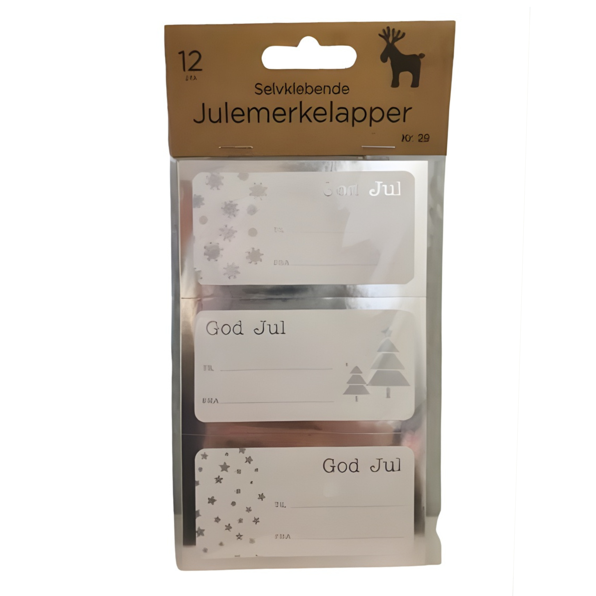 Selvklebende julemerkelapper -Sølv- 12/stk