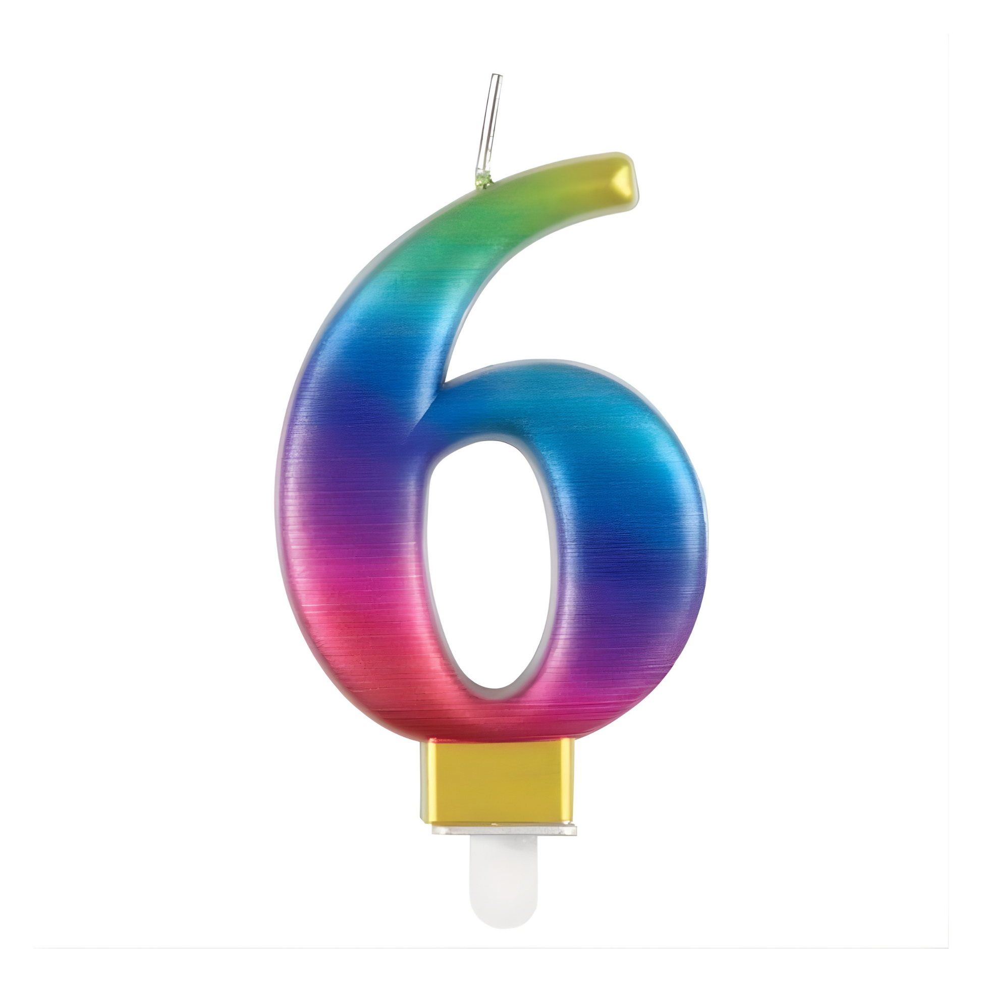 Kakelys, Regnbue -6- Fullfør bursdagskake med et dekorativt regnbue tallys eller nummerlys med tallet 6, perfekt til bursdag!  Står på en kort plastpinne.  Størrelse: ca 10 cm.