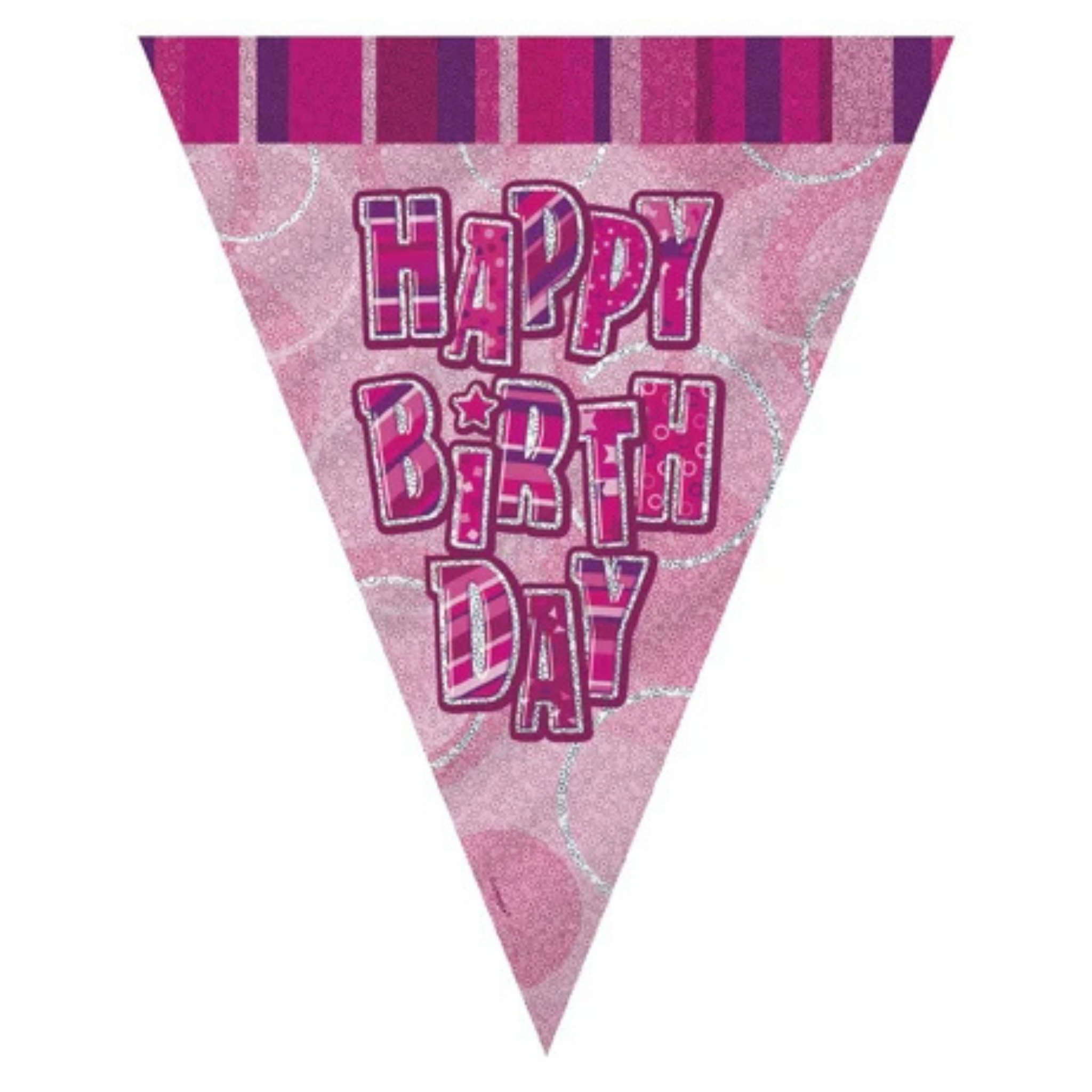 Happybirthday vimpelrekke i plast, rosa, 3,6m