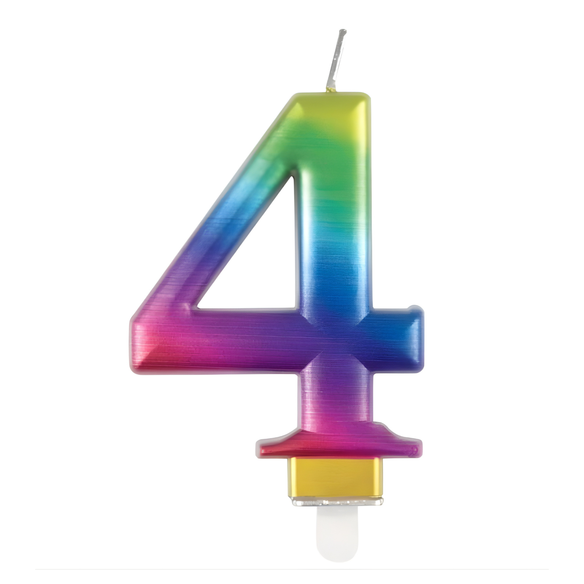 Kakelys, Regnbue -4- Fullfør bursdagskake med et dekorativt regnbue tallys eller nummerlys med tallet 4, perfekt til bursdag!  Står på en kort plastpinne.  Størrelse: ca 10 cm.