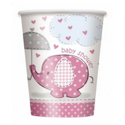 Babyshower elefant, 8 engangsbeger, rosa
