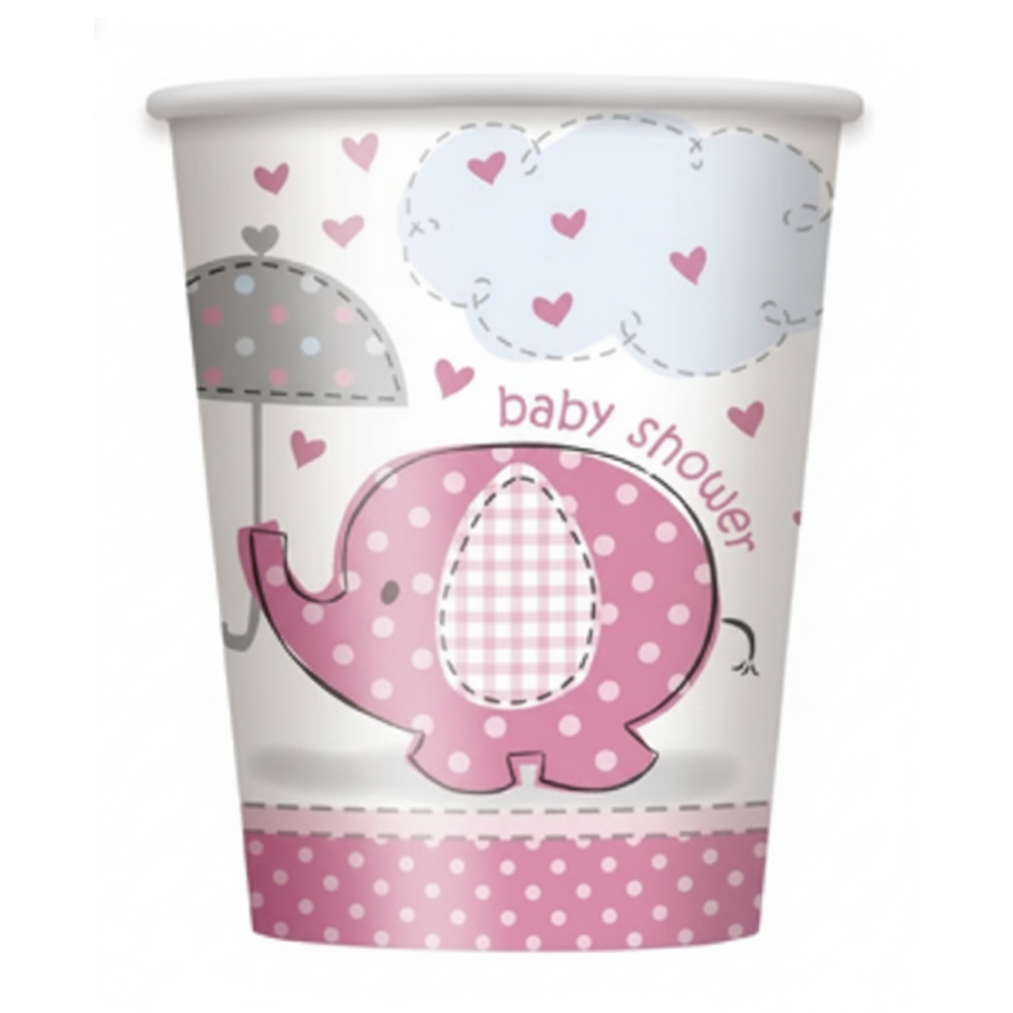 Babyshower elefant, 8 engangsbeger, rosa