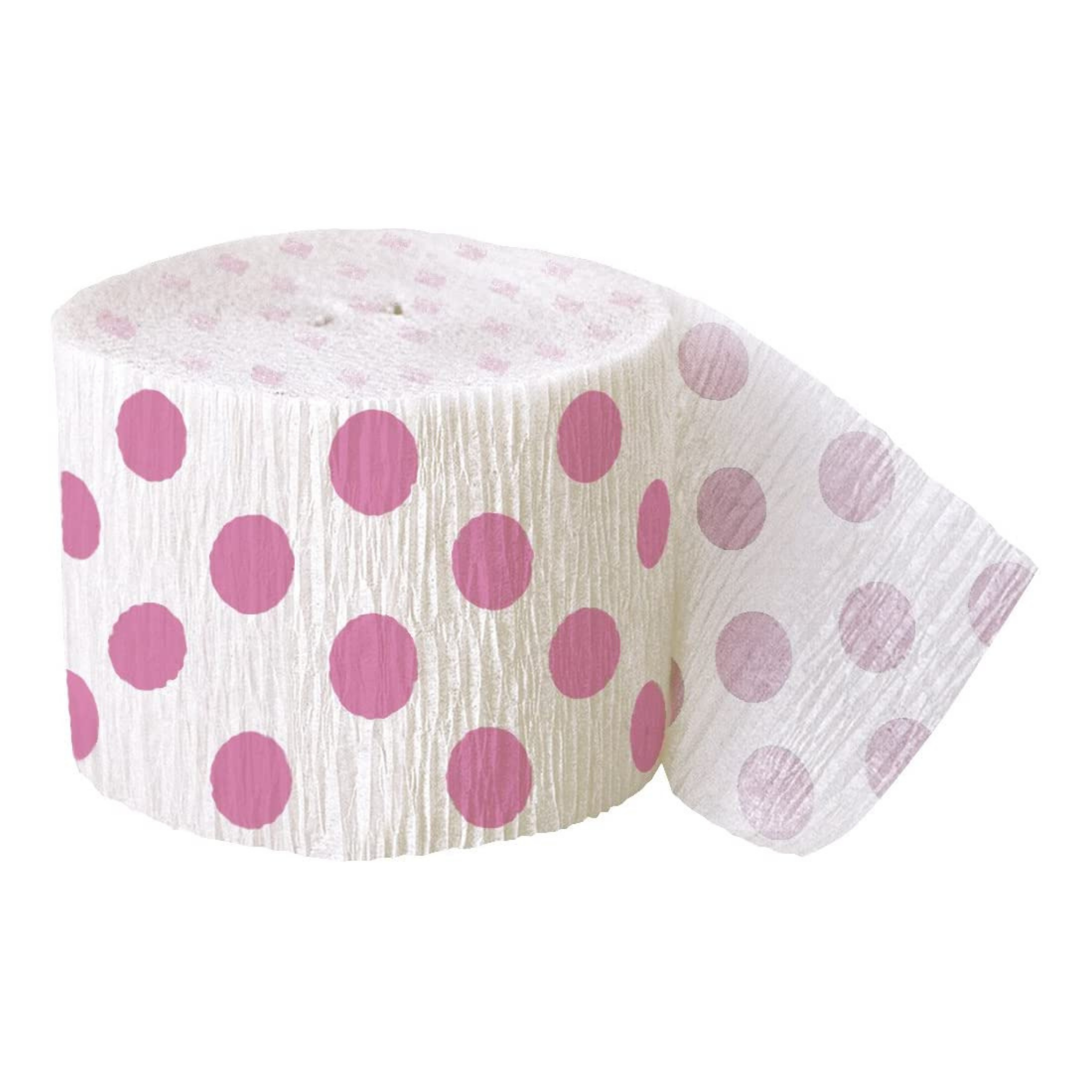 Crepe streamer -Hvit med mørkerosa prikker