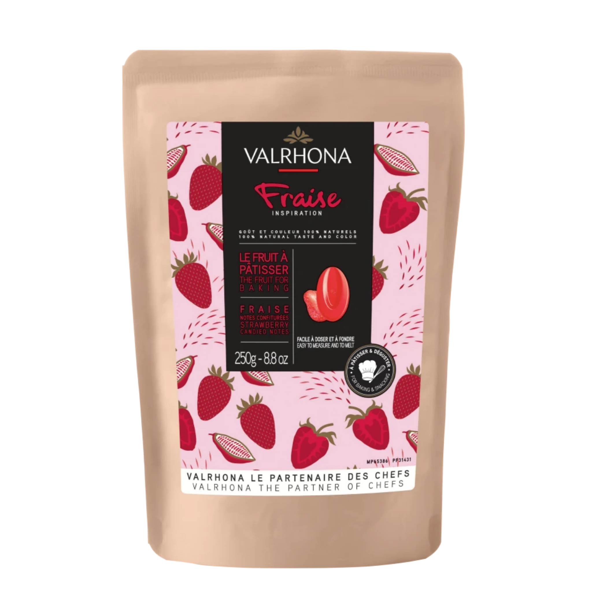 Valrhona Sjokolade m/jordbær 250g (B.F. Oktober 2025)