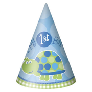 Partyhatter 1 års bursdag -Skilpadde- 8 stk