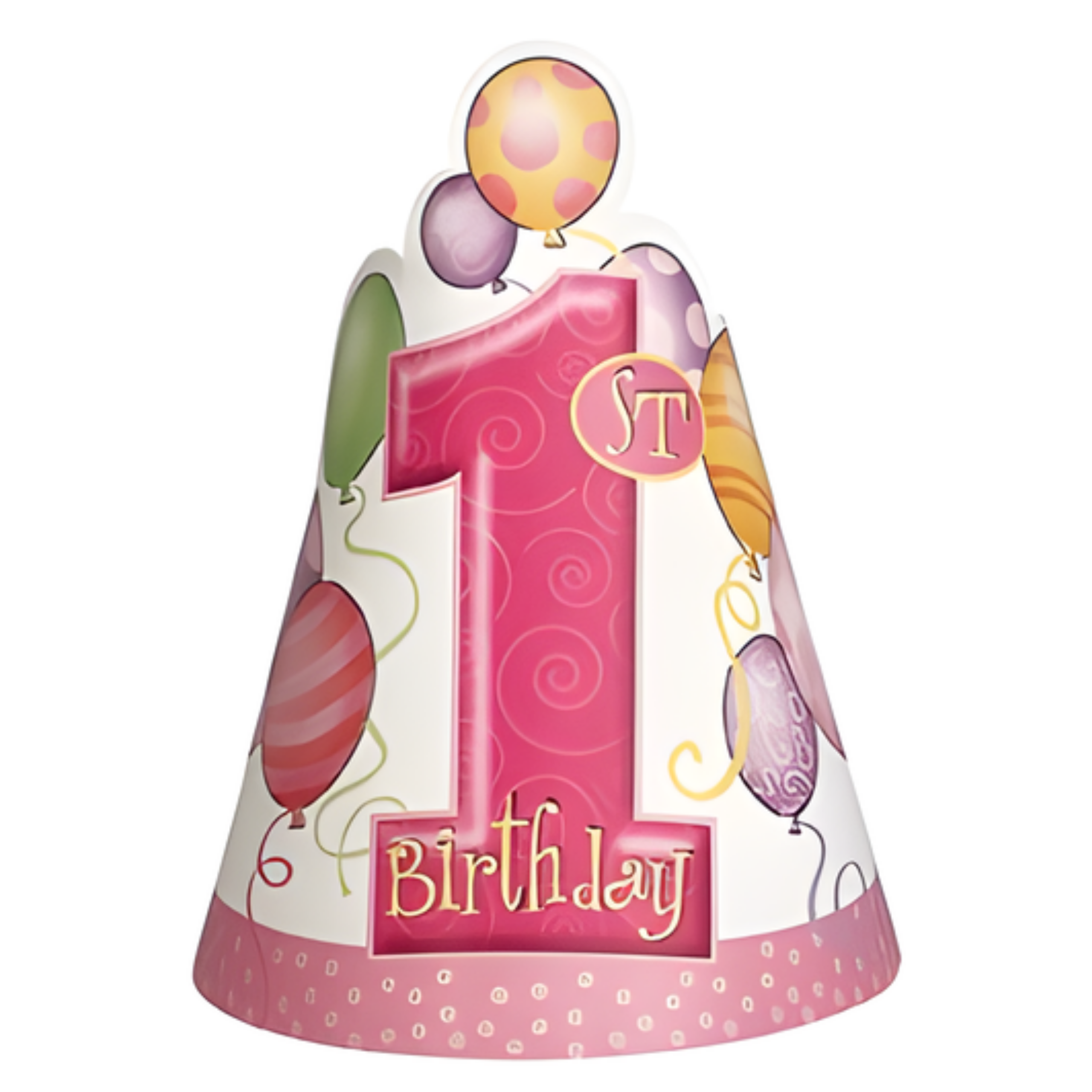 Partyhatter, rosa -1år-, pk/8