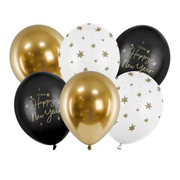 Ballonger Gull, hvit og svart -Nyttår- pk/6