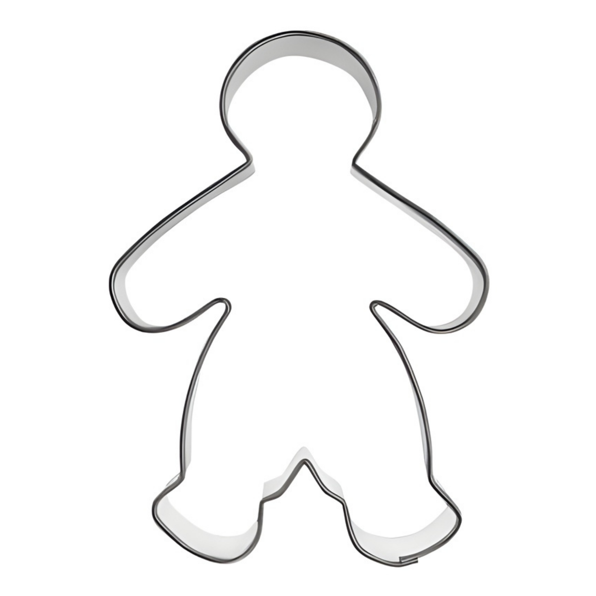 Pepperkakeform pepperkakegutt stor - 11 cm Pepperkakeform eller kjeksutstikker formet som en stor pepperkakegutt. Størrelse ca 11 cm.  Pepperkakeformer kan ruste og eller bli flekkete om de blir liggende i vann eller fuktig. Derfor anbefaler vi håndvask og god tørking etterpå. Optimalt er tørking av formene i varm stekeovn rett etter bruk. Da holder formene seg best. Om du har kommet i skade for å