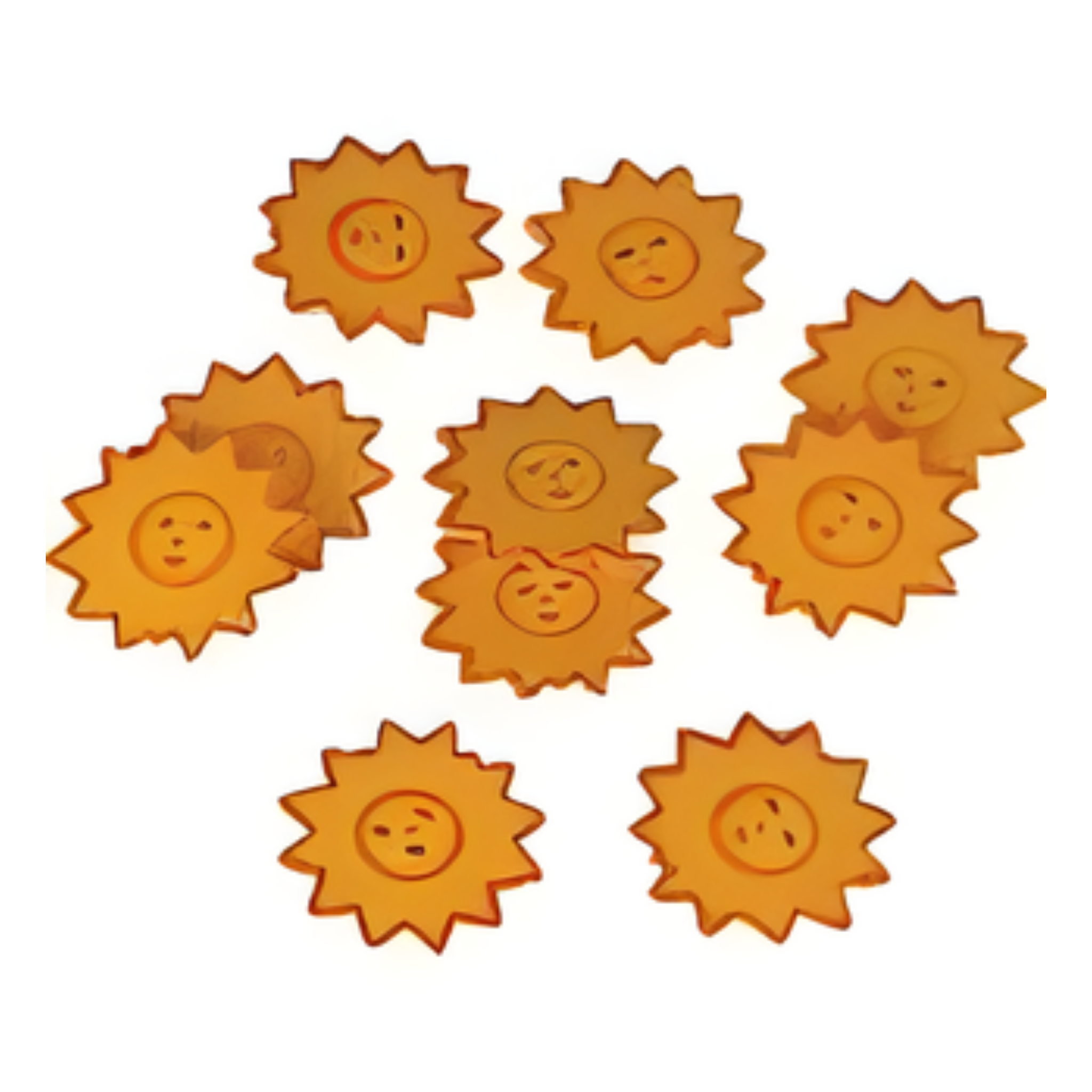 Små solfigurer i tre, 10 stk i pakken