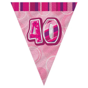 40 vimpelrekke i plast, rosa, 3,6meter x ca27cm