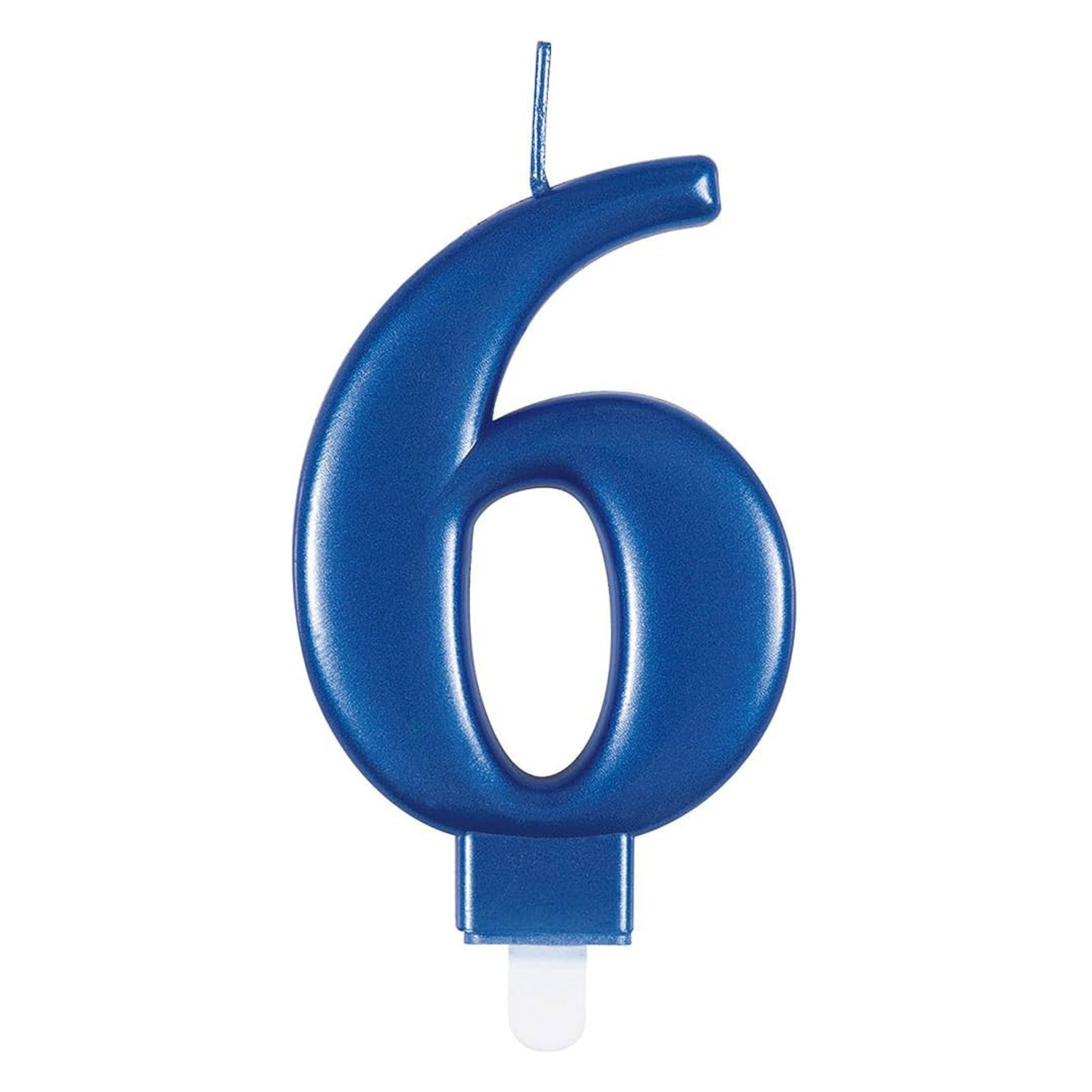Kakelys, Blå -6- Fullfør bursdagskake med et dekorativt blå tallys eller nummerlys med tallet 6, perfekt til bursdag!  Står på en kort plastpinne.  Størrelse: ca 10 cm.