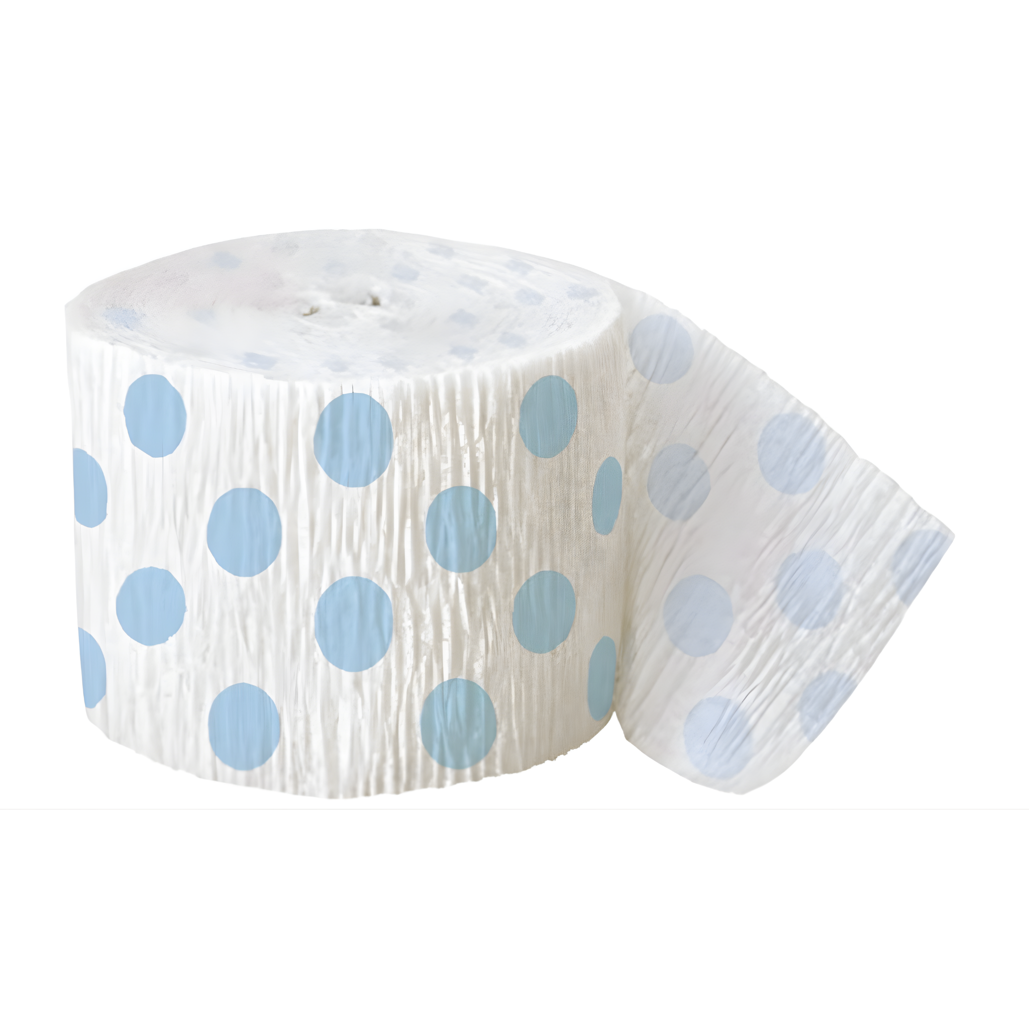 Crepe streamer bånd i papir, lyseblå/hvit/prikker