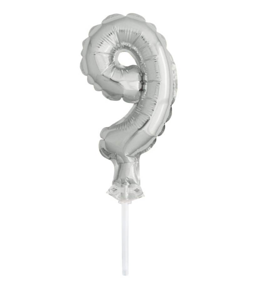 sølv tallkake ballong 9