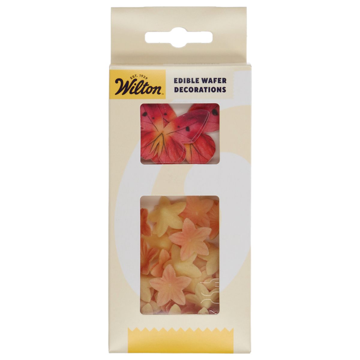 Wilton Spiselig kakepynt – Blomster og sommerfugl – Oransje og rosa pk/30  Dekorér kaker, cupcakes og andre bakverk med denne flotte miksen av spiselige blomster og sommerfugler fra Wilton. Settet inneholder 30 dekorasjoner i varme oransje og rosa toner. Alt er ferdig utskåret og klart til bruk rett fra pakken. 
 De varme fargene gir en livlig og festlig effekt som passer til høstfest, bursdag, 