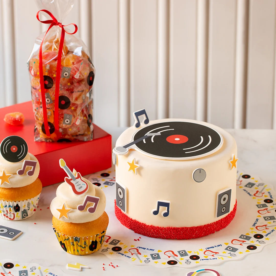 Decora DecoKit musikktema – pakning med 9 flate sukkerfigurer sett forfra
