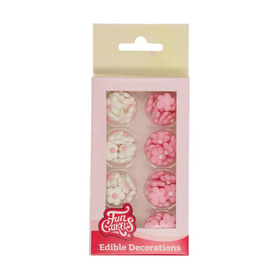 spiselig kakepynt små hvite og rosa blomster