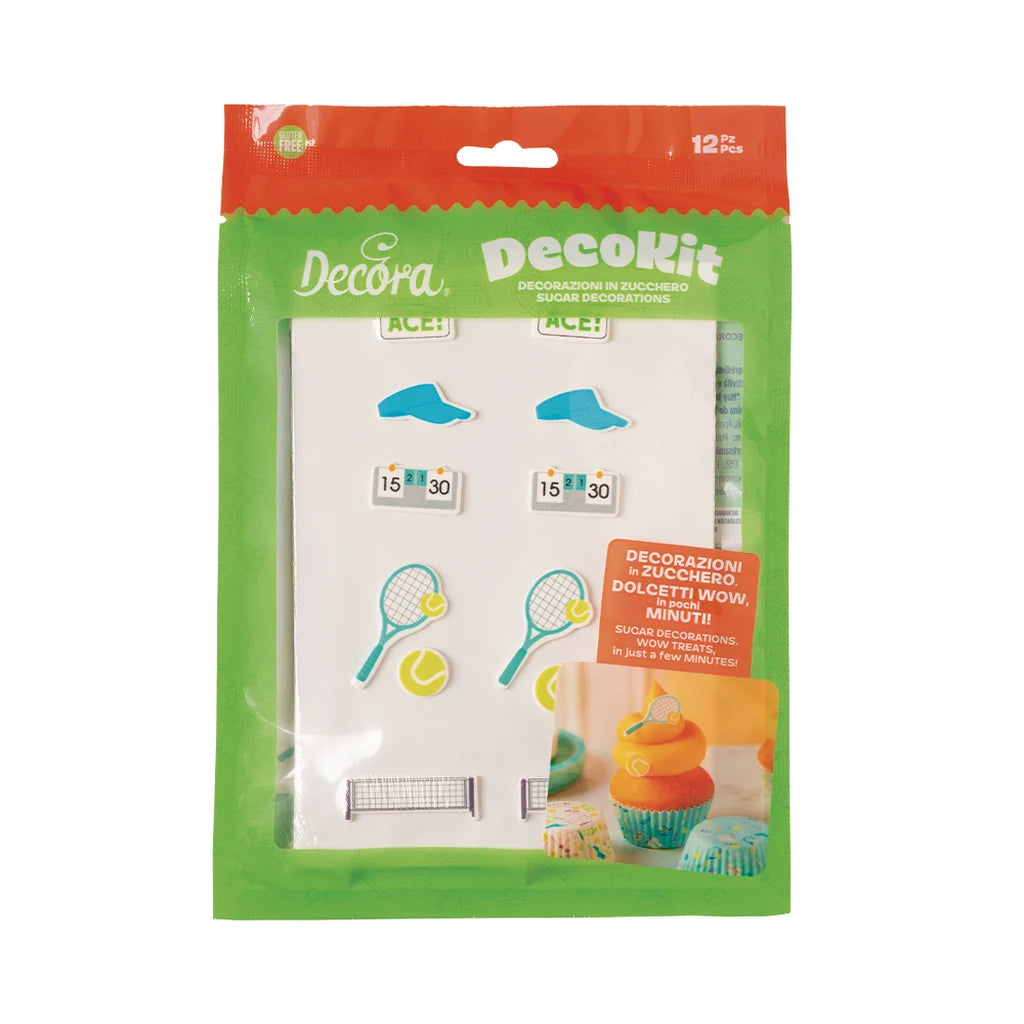 Decora DecoKit Tennis – pakke med 12 glutenfrie sukkerdekorasjoner med tennis-tema