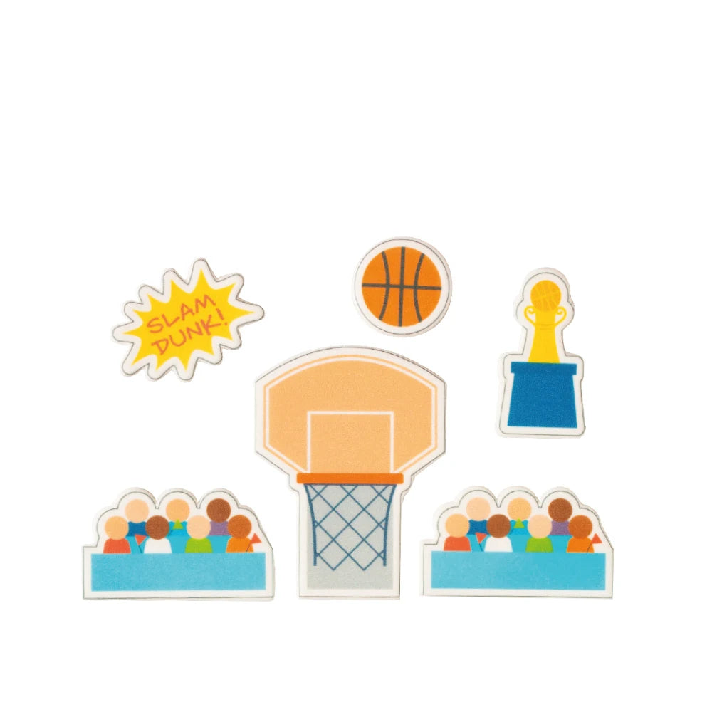 Decora DecoCake Basketball – pakke med 12 spiselige 2D sukkerfigurer, sett forfra