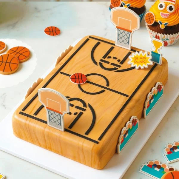 Decora DecoCake Basketball – sukkerfigurer lagt ut: kurv, ball, pokal og snakkebobler