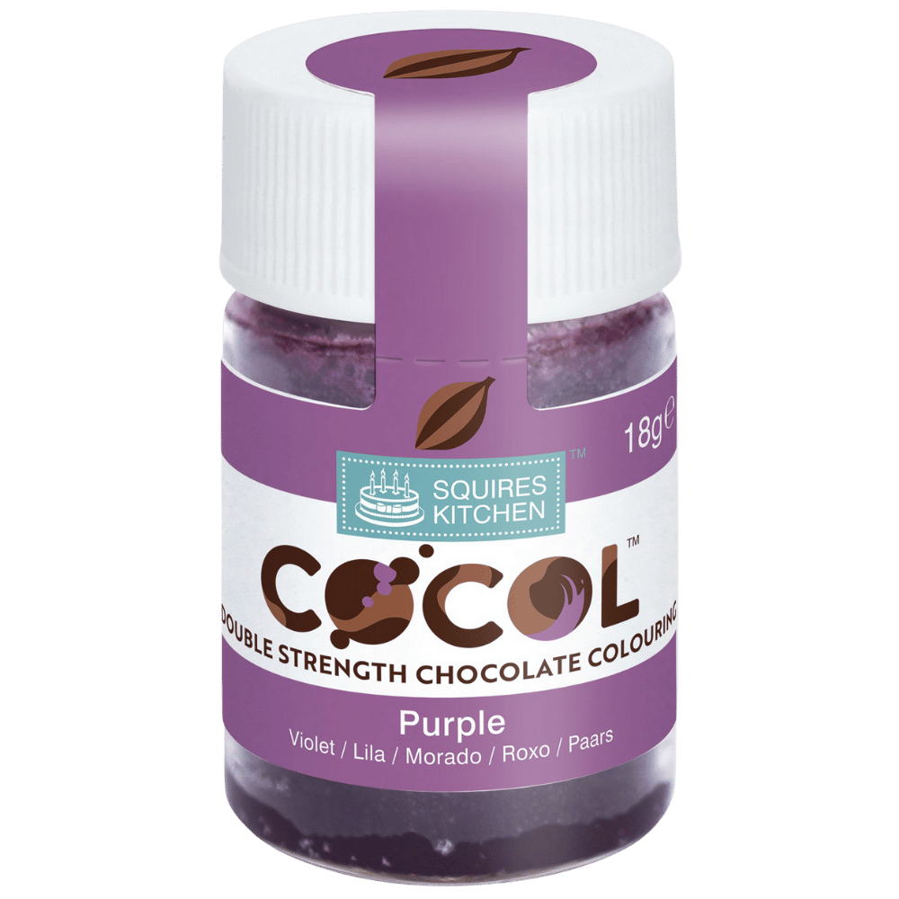 SK Cocol Sjokoladefarge -Lilla- 18g   Squires Kitchen COCOL Sjokoladefarge - Lilla 18g  
 Vil du farge hvit sjokolade eller kakaosmør i en vakker lilla farge? Squires Kitchen COCOL sjokoladefarge i lilla gir deg muligheten til å lage spektakulær sjokolade med en intens og levende lillafarge. Denne oljebaserte sjokoladefargen er spesielt utviklet for å farge sjokolade og kakaosmør, og gir profesjon