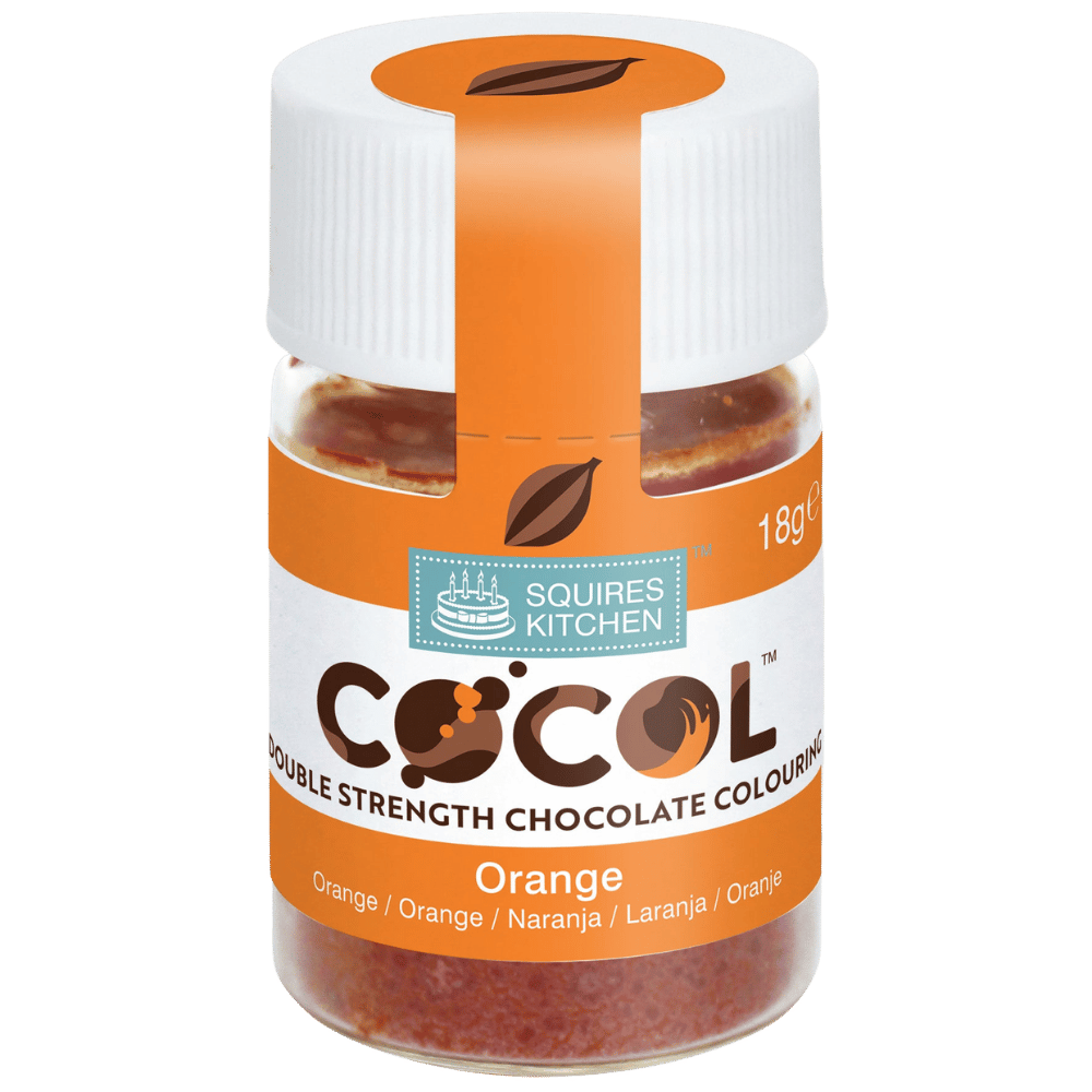 SK Cocol Sjokoladefarge -Oransje- 18g   Squires Kitchen COCOL Sjokoladefarge - Oransje 18g  
 Vil du farge hvit sjokolade eller kakaosmør i en kraftig oransje farge? Squires Kitchen COCOL sjokoladefarge i oransje gir deg muligheten til å lage spektakulær sjokolade med en intens og levende oransje farge. Denne oljebaserte sjokoladefargen er spesielt utviklet for å farge sjokolade og kakaosmør, og g