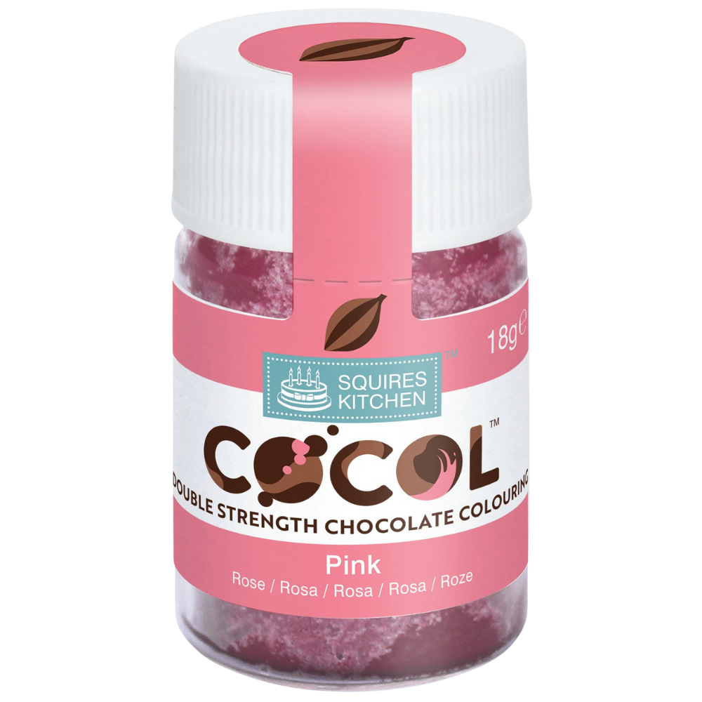 SK Cocol Sjokoladefarge -Rosa- 18g   Squires Kitchen COCOL Sjokoladefarge - Rosa 18g  
 Vil du farge hvit sjokolade eller kakaosmør i en vakker rosa farge? Squires Kitchen COCOL sjokoladefarge i rosa gir deg muligheten til å lage spektakulær sjokolade med en delikat og levende rosafarge. Denne oljebaserte sjokoladefargen er spesielt utviklet for å farge sjokolade og kakaosmør, og gir profesjonelle