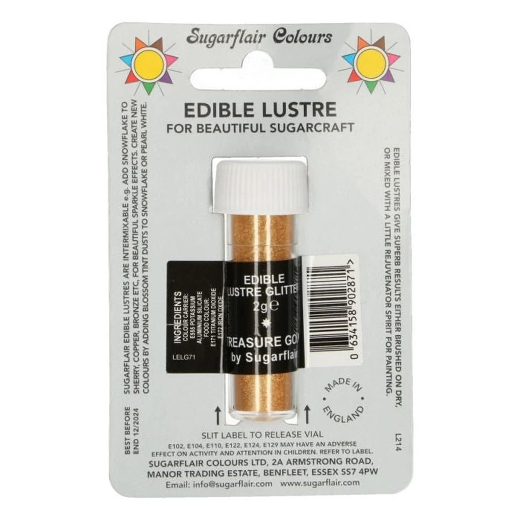 Sugarflair spiselig glitter Treasure Gold 2g – produktbilde