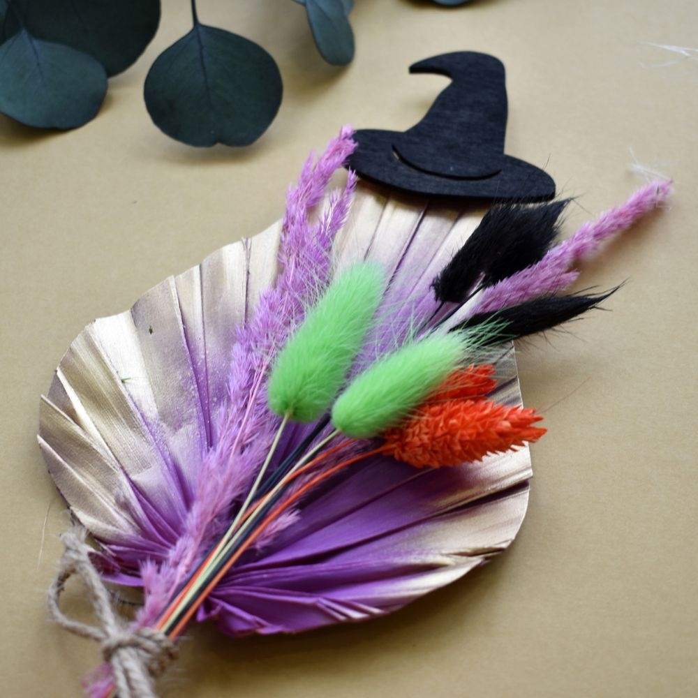 tørket blomster halloween lilla, oransje og svart