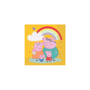 Peppa Gris-servietter med hele familien på gul bakgrunn med regnbue, 16 stk