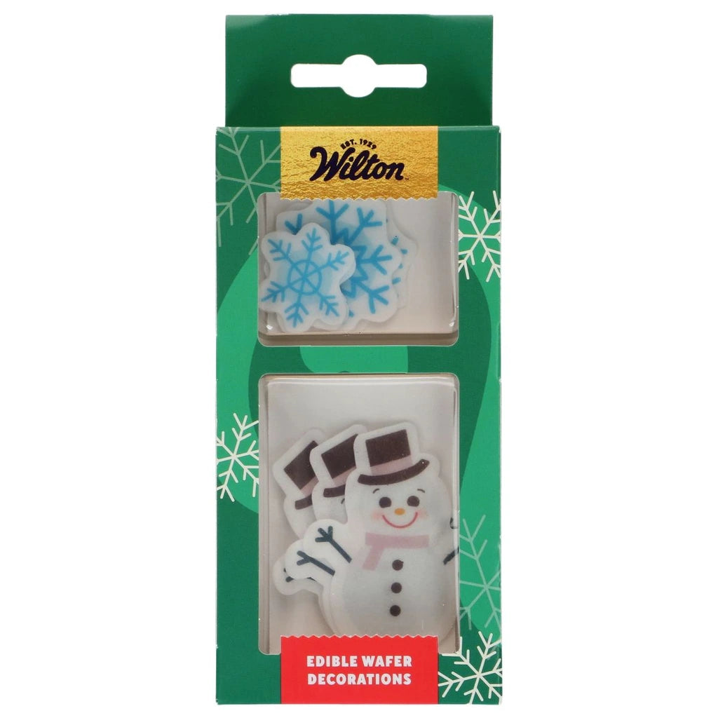 Pakning med Wilton waferpynt snømenn og snøfnugg, 9 stk