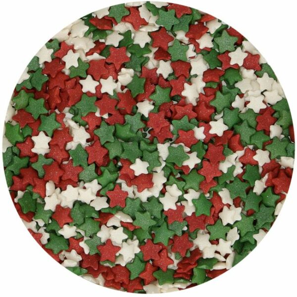 FunCakes kakestrø -Røde, Grønne, Hvite stjerner- 60g