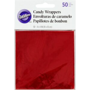 Rødfarget godteripapir, 10x10cm, 50stk