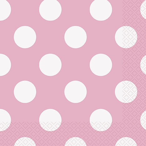 16 stk rosa servietter med hvite prikker