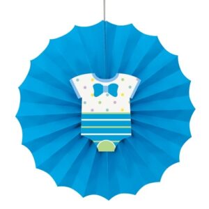 Blå babyshowerdekor, papirvifte med dekor
