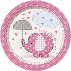 Babyshower elefanttrykk, 8 engangsfat, små rosa/jente