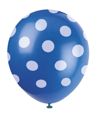 Blå ballonger med hvite prikker, 6 stk