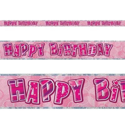 Banner, rosa metallic "happy birthday"